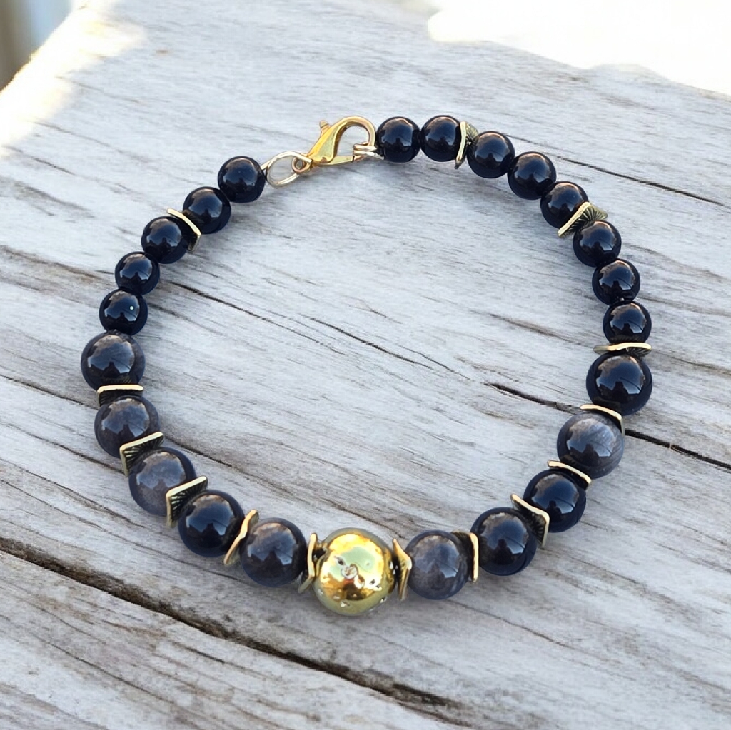 Silver Sheen Obsidian Bracelet | Protection & Clarity Gemstone Bracelet | 8mm